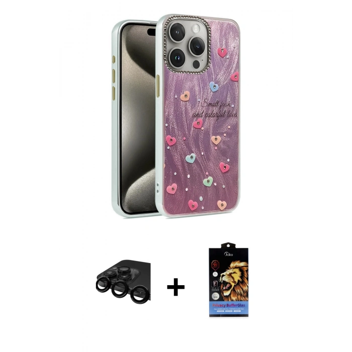 MARSİLYAN™- iPhone 15 Pro Kılıf Zirve Modern Prime - Siyah Buffer Hayalet Cam Ekran Koruyucu + Raze Metal Kamera Lens - SH