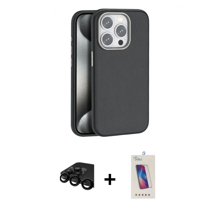 MARSİLYAN™- iPhone 15 Pro Kılıf Zirve Modern Prime - Siyah Joko 5D Cam + Raze Metal Kamera Lens - SH