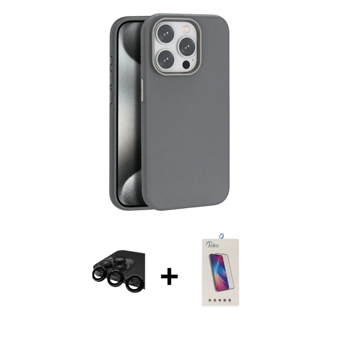 MARSİLYAN™- iPhone 15 Pro Kılıf Zirve Modern Prime - Siyah Joko 5D Cam + Raze Metal Kamera Lens - SH
