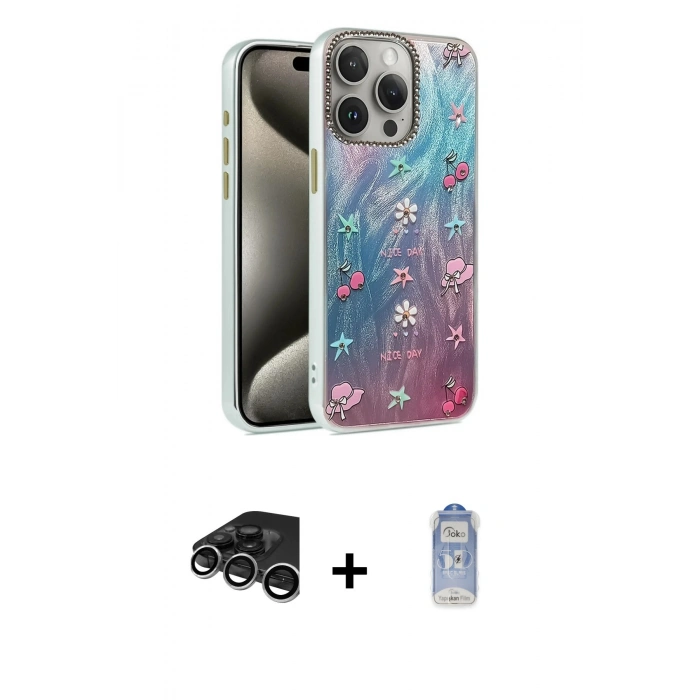 MARSİLYAN™- iPhone 15 Pro Kılıf Zirve Modern Prime - Siyah Joko Magic 5D Cam + Raze Metal Kamera Lens - GS