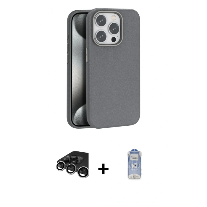 MARSİLYAN™- iPhone 15 Pro Kılıf Zirve Modern Prime - Siyah Joko Magic 5D Cam + Raze Metal Kamera Lens - GS