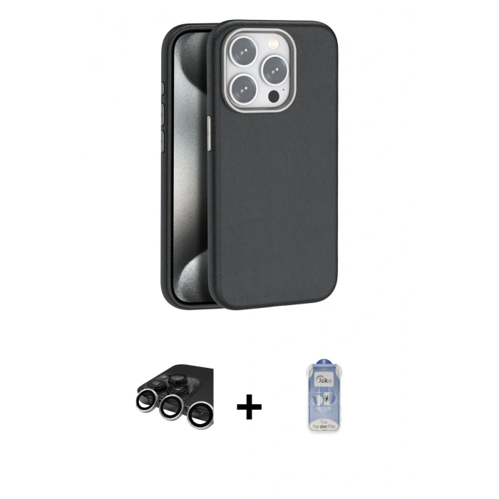 MARSİLYAN™- iPhone 15 Pro Kılıf Zirve Modern Prime - Siyah Joko Magic 5D Cam + Raze Metal Kamera Lens - GS