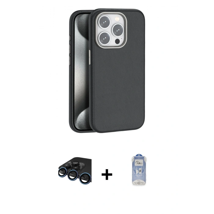 MARSİLYAN™- iPhone 15 Pro Kılıf Zirve Modern Prime - Siyah Joko Magic 5D Cam + Raze Metal Kamera Lens - LT
