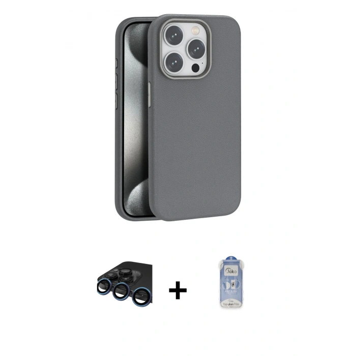 MARSİLYAN™- iPhone 15 Pro Kılıf Zirve Modern Prime - Siyah Joko Magic 5D Cam + Raze Metal Kamera Lens - LT