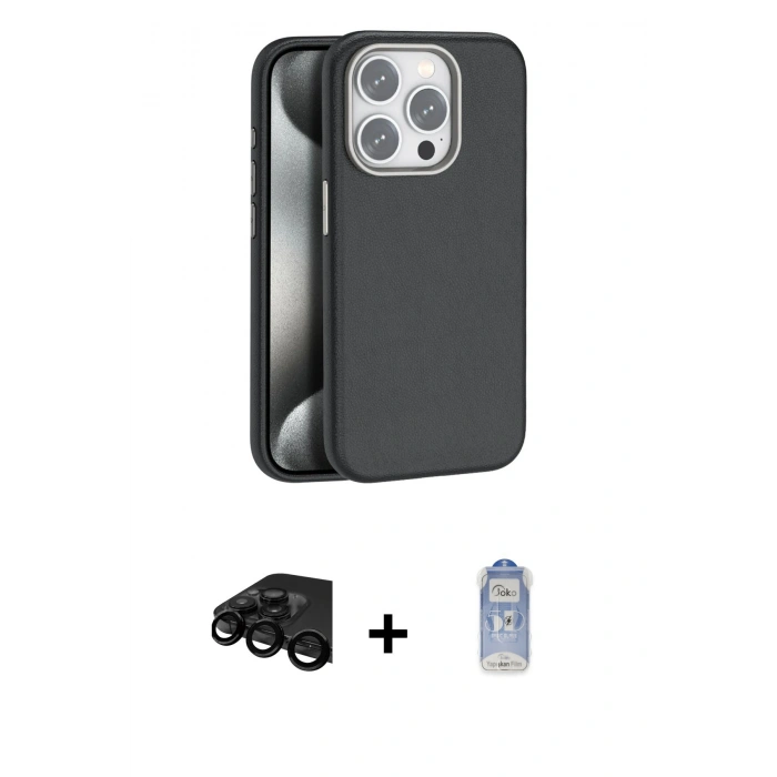 MARSİLYAN™- iPhone 15 Pro Kılıf Zirve Modern Prime - Siyah Joko Magic 5D Cam + Raze Metal Kamera Lens - SH
