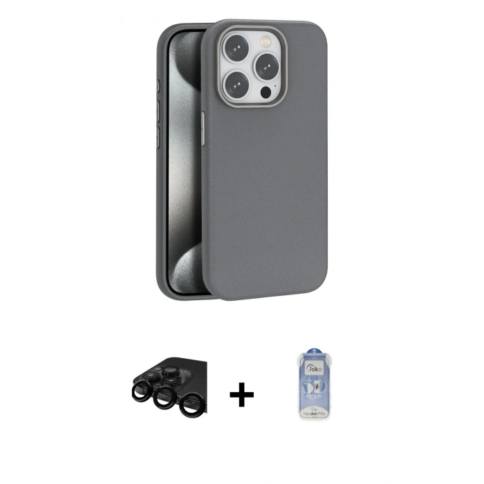 MARSİLYAN™- iPhone 15 Pro Kılıf Zirve Modern Prime - Siyah Joko Magic 5D Cam + Raze Metal Kamera Lens - SH