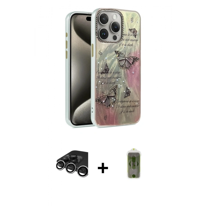 MARSİLYAN™- iPhone 15 Pro Kılıf Zirve Modern Prime - Siyah Joko Magic 5D Hayalet Cam + Raze Metal Kamera Lens - GS