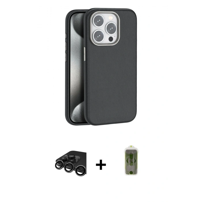 MARSİLYAN™- iPhone 15 Pro Kılıf Zirve Modern Prime - Siyah Joko Magic 5D Hayalet Cam + Raze Metal Kamera Lens - TMGI