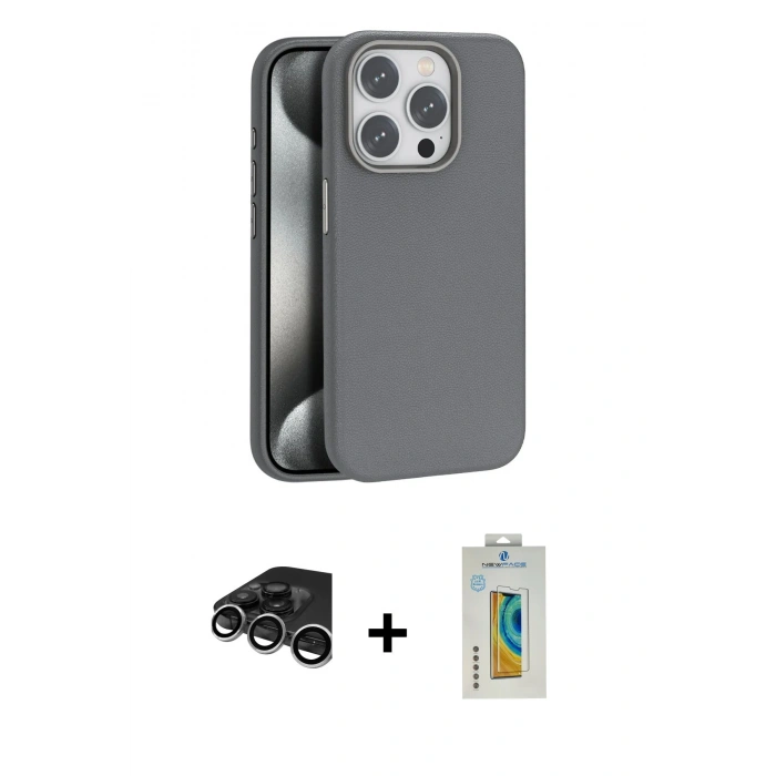 MARSİLYAN™- iPhone 15 Pro Kılıf Zirve Modern Prime - Siyah Polymer Nano Ekran Koruyucu + Raze Metal Kamera Lens - GS