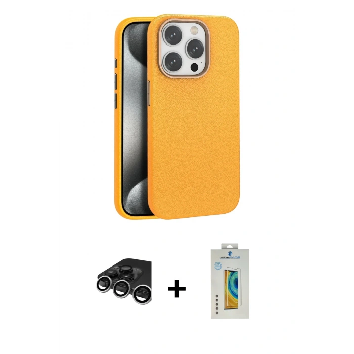 MARSİLYAN™- iPhone 15 Pro Kılıf Zirve Modern Prime - Siyah Polymer Nano Ekran Koruyucu + Raze Metal Kamera Lens - GS