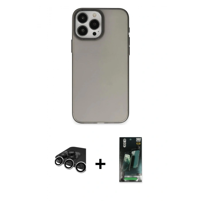 MARSİLYAN™- iPhone 15 Pro Max Kılıf Ahenk Çizgi Prime - Şeffaf 360 Full Body Arka Koruyucu + Raze Metal Kamera Lens - GS