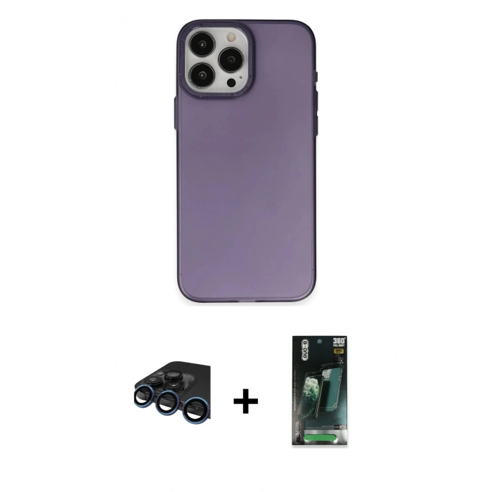 MARSİLYAN™- iPhone 15 Pro Max Kılıf Ahenk Çizgi Prime - Şeffaf 360 Full Body Arka Koruyucu + Raze Metal Kamera Lens - LT
