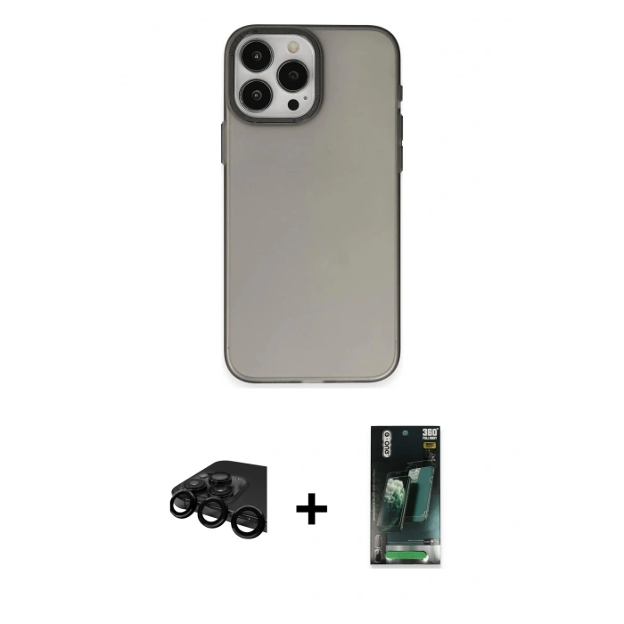MARSİLYAN™- iPhone 15 Pro Max Kılıf Ahenk Çizgi Prime - Şeffaf 360 Full Body Arka Koruyucu + Siyah Raze Metal Kamera Lens