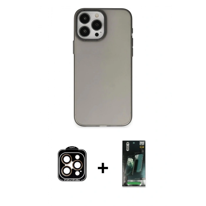MARSİLYAN™- iPhone 15 Pro Max Kılıf Ahenk Çizgi Prime - Şeffaf 360 Full Body Arka Koruyucu + PVD Metal Kamera Lens - TU
