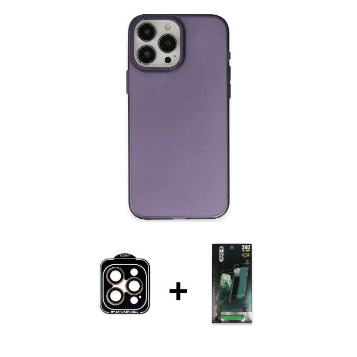 MARSİLYAN™- iPhone 15 Pro Max Kılıf Ahenk Çizgi Prime - Şeffaf 360 Full Body Arka Koruyucu + PVD Metal Kamera Lens - TU