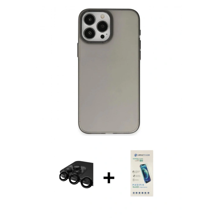 MARSİLYAN™- iPhone 15 Pro Max Kılıf Ahenk Çizgi Prime - Şeffaf Pasifik Cam Ekran Koruyucu + Raze Metal Kamera Lens - SH
