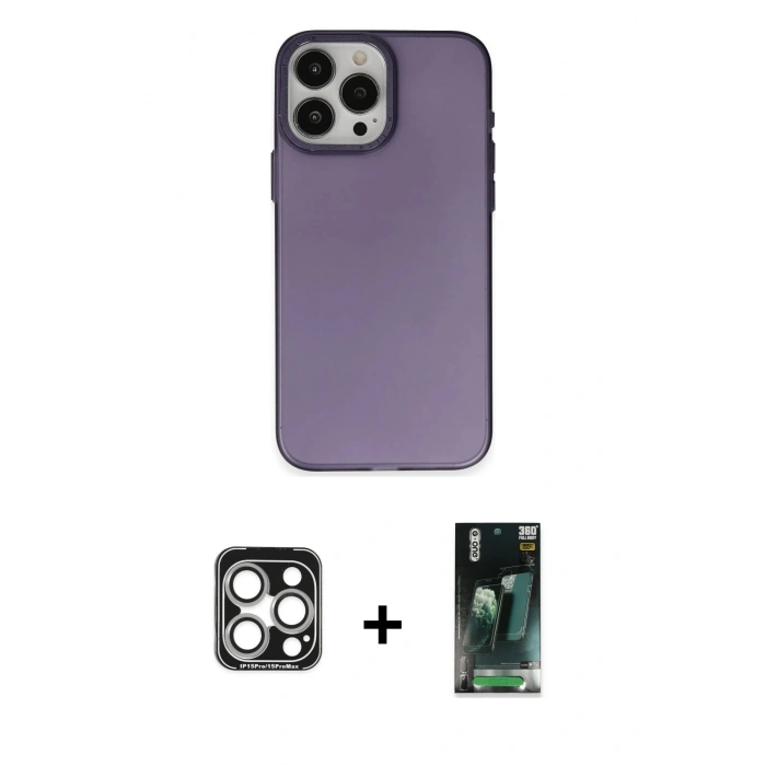 MARSİLYAN™- iPhone 15 Pro Max Kılıf Ahenk Çizgi Prime - Siyah 360 Mat Full Body Arka Koruyucu + PVD Metal Kamera Lens - GS