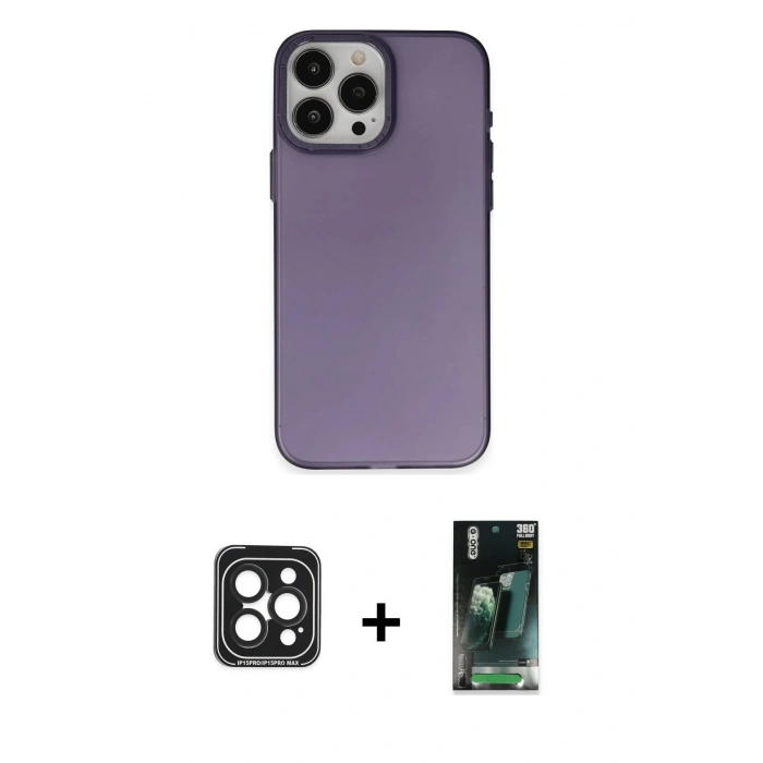MARSİLYAN™- iPhone 15 Pro Max Kılıf Ahenk Çizgi Prime - Siyah 360 Mat Full Body Arka Koruyucu + Siyah PVD Metal Kamera Lens