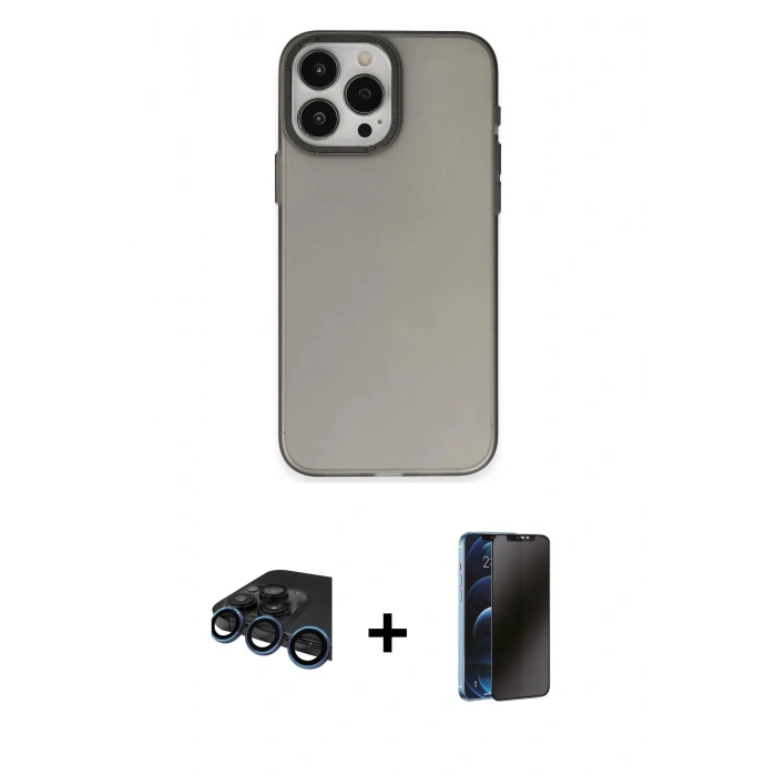 MARSİLYAN™- iPhone 15 Pro Max Kılıf Ahenk Çizgi Prime - Siyah 3D Antistatik Hayalet Cam Ekran Koruyucu + Raze Metal Kamera Lens - LT
