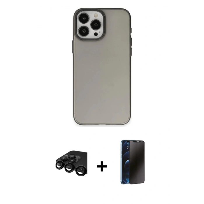 MARSİLYAN™- iPhone 15 Pro Max Kılıf Ahenk Çizgi Prime - Siyah 3D Antistatik Hayalet Cam Ekran Koruyucu + Raze Metal Kamera Lens - SH