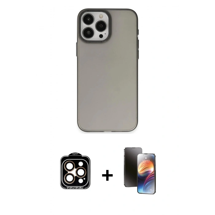 MARSİLYAN™- iPhone 15 Pro Max Kılıf Ahenk Çizgi Prime - Siyah 3D Antistatik Mat Seramik Nano Ekran Koruyucu + PVD Metal Kamera Lens - TU