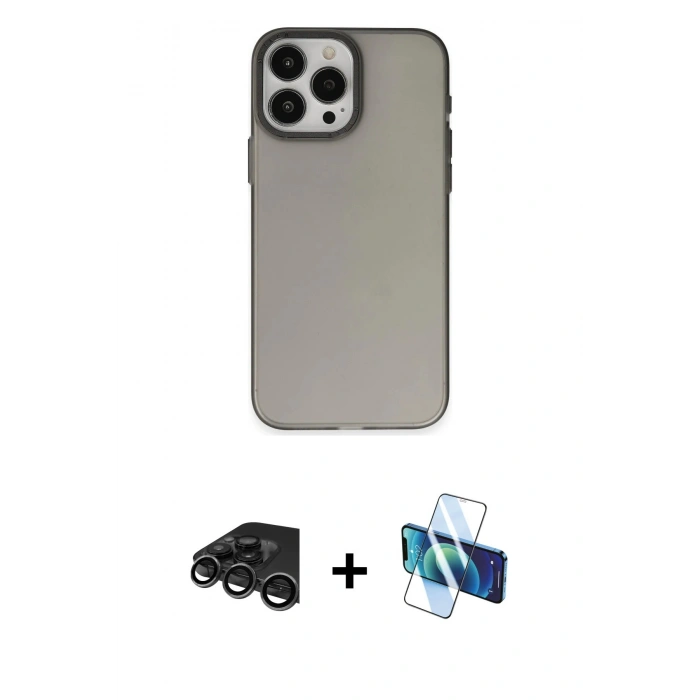 MARSİLYAN™- iPhone 15 Pro Max Kılıf Ahenk Çizgi Prime - Siyah 3D Antistatik Seramik Nano Ekran Koruyucu + Raze Metal Kamera Lens - TMGI