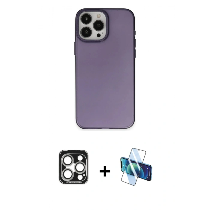 MARSİLYAN™- iPhone 15 Pro Max Kılıf Ahenk Çizgi Prime - Siyah 3D Antistatik Seramik Nano Ekran Koruyucu + PVD Metal Kamera Lens - GS