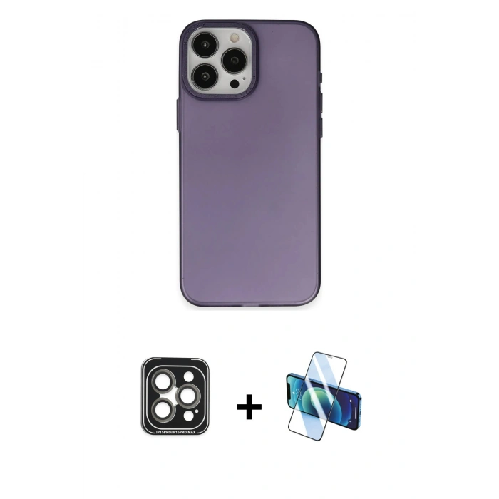 MARSİLYAN™- iPhone 15 Pro Max Kılıf Ahenk Çizgi Prime - Siyah 3D Antistatik Seramik Nano Ekran Koruyucu + PVD Metal Kamera Lens - GI