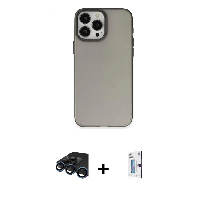 MARSİLYAN™- iPhone 15 Pro Max Kılıf Ahenk Çizgi Prime - Siyah Bilvis 0.18mm Plus Cam Ekran Koruyucu + Raze Metal Kamera Lens - LT