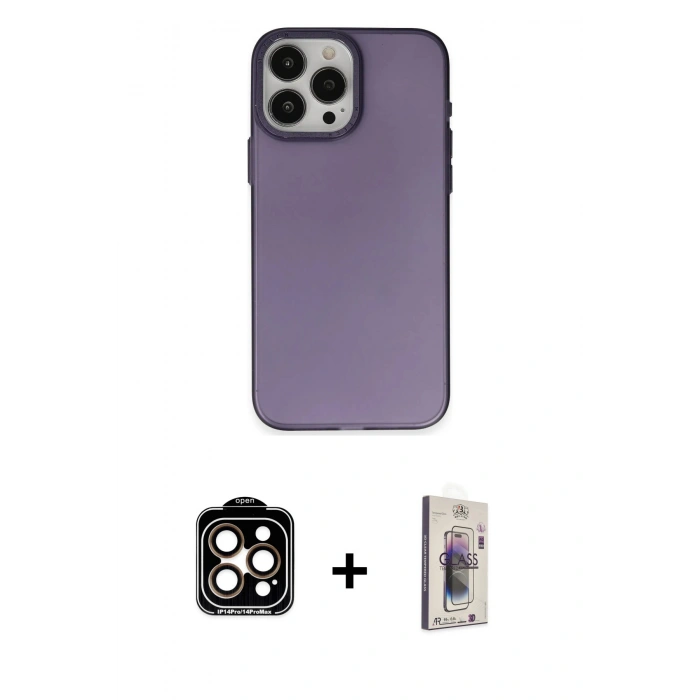 MARSİLYAN™- iPhone 15 Pro Max Kılıf Ahenk Çizgi Prime - Siyah Bilvis 3D Cam Ekran Koruyucu + PVD Metal Kamera Lens - TU