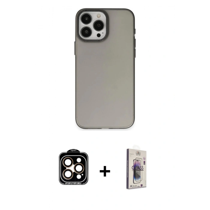 MARSİLYAN™- iPhone 15 Pro Max Kılıf Ahenk Çizgi Prime - Siyah Bilvis 3D Cam Ekran Koruyucu + PVD Metal Kamera Lens - TU