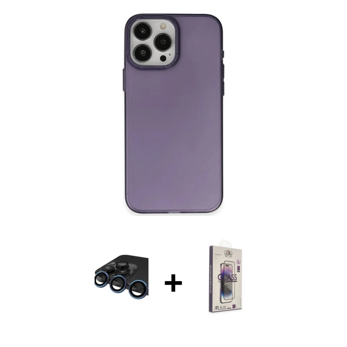 MARSİLYAN™- iPhone 15 Pro Max Kılıf Ahenk Çizgi Prime - Siyah Bilvis 3D Cam Ekran Koruyucu + Raze Metal Kamera Lens - LT
