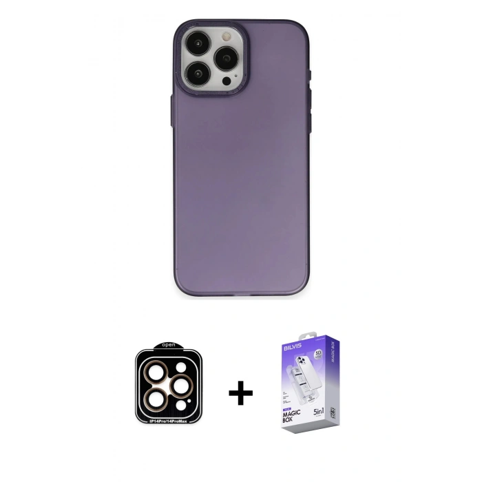 MARSİLYAN™- iPhone 15 Pro Max Kılıf Ahenk Çizgi Prime - Siyah Bilvis 5in1 3D Magic Cam Ekran Koruyucu + PVD Metal Kamera Lens - TU