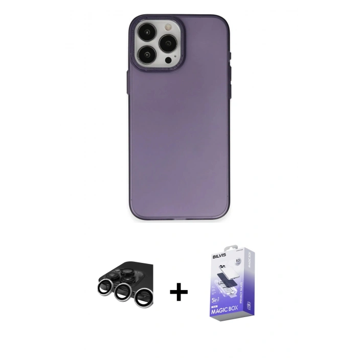 MARSİLYAN™- iPhone 15 Pro Max Kılıf Ahenk Çizgi Prime - Siyah Bilvis 5in1 5D Magic Hayalet Cam Ekran Koruyucu + Raze Metal Kamera Lens - GS