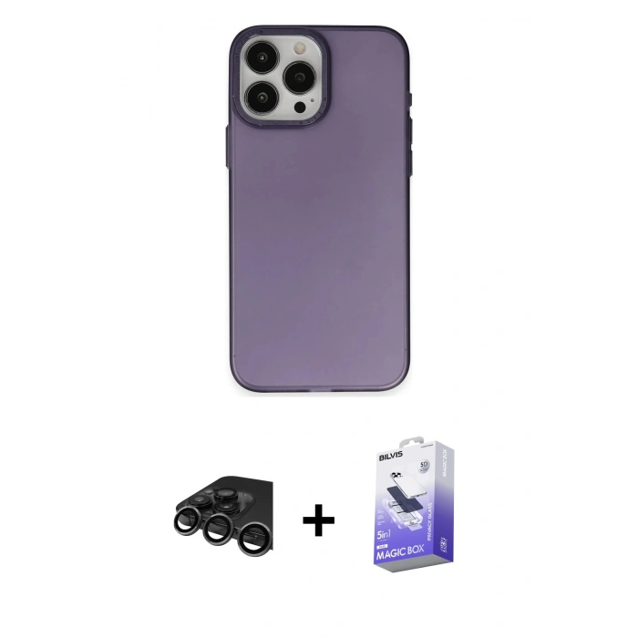 MARSİLYAN™- iPhone 15 Pro Max Kılıf Ahenk Çizgi Prime - Siyah Bilvis 5in1 5D Magic Hayalet Cam Ekran Koruyucu + Raze Metal Kamera Lens - TMGI