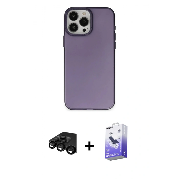 MARSİLYAN™- iPhone 15 Pro Max Kılıf Ahenk Çizgi Prime - Siyah Bilvis 5in1 5D Magic Hayalet Cam Ekran Koruyucu + Raze Metal Kamera Lens - SH