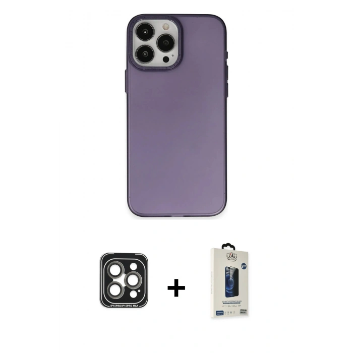 MARSİLYAN™- iPhone 15 Pro Max Kılıf Ahenk Çizgi Prime - Siyah Bilvis Hayalet Cam Ekran Koruyucu + PVD Metal Kamera Lens - GI
