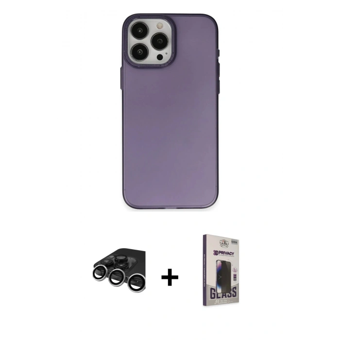 MARSİLYAN™- iPhone 15 Pro Max Kılıf Ahenk Çizgi Prime - Siyah Bilvis Hayalet Cam Ekran Koruyucu + Raze Metal Kamera Lens - GS