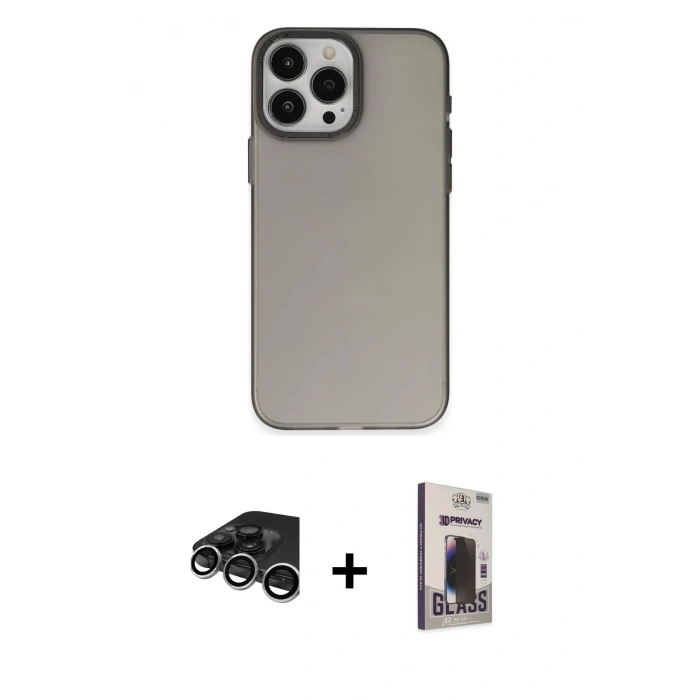 MARSİLYAN™- iPhone 15 Pro Max Kılıf Ahenk Çizgi Prime - Siyah Bilvis Hayalet Cam Ekran Koruyucu + Raze Metal Kamera Lens - GS