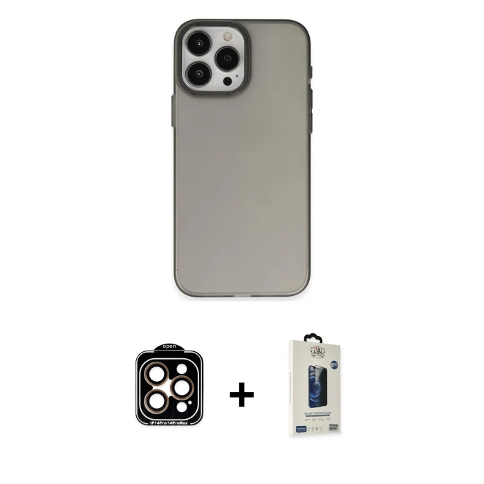 MARSİLYAN™- iPhone 15 Pro Max Kılıf Ahenk Çizgi Prime - Siyah Bilvis Hayalet Cam Ekran Koruyucu + PVD Metal Kamera Lens - TU