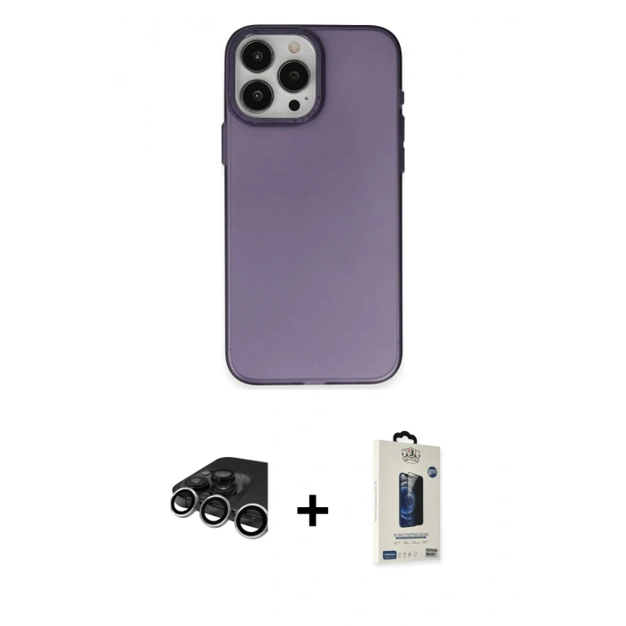 MARSİLYAN™- iPhone 15 Pro Max Kılıf Ahenk Çizgi Prime - Siyah Bilvis Hayalet Cam Ekran Koruyucu + Raze Metal Kamera Lens - GS