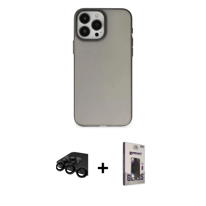 MARSİLYAN™- iPhone 15 Pro Max Kılıf Ahenk Çizgi Prime - Siyah Bilvis Hayalet Cam Ekran Koruyucu + Raze Metal Kamera Lens - SH