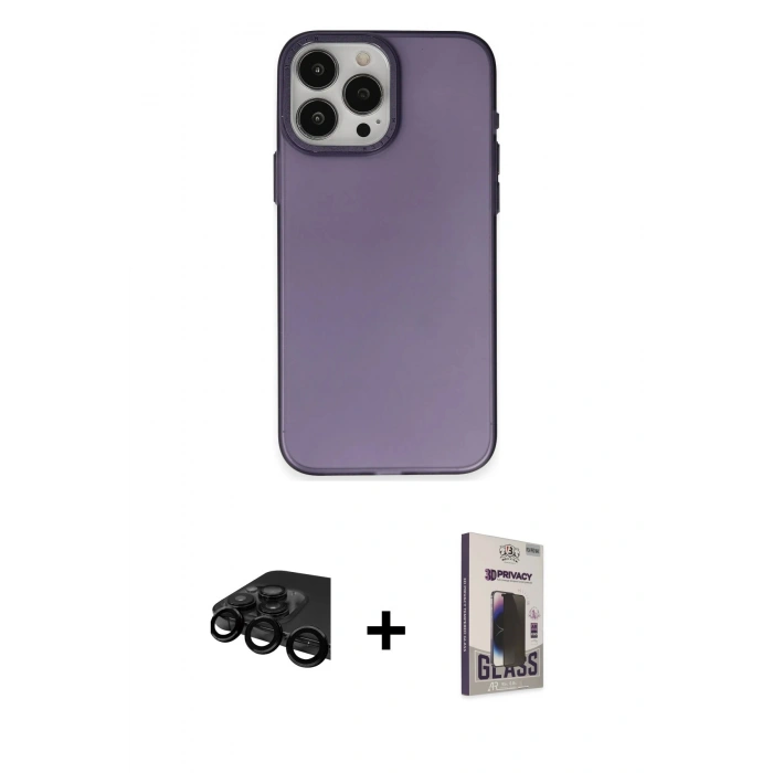 MARSİLYAN™- iPhone 15 Pro Max Kılıf Ahenk Çizgi Prime - Siyah Bilvis Hayalet Cam Ekran Koruyucu + Raze Metal Kamera Lens - SH