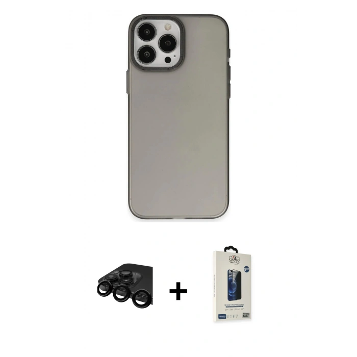 MARSİLYAN™- iPhone 15 Pro Max Kılıf Ahenk Çizgi Prime - Siyah Bilvis Hayalet Cam Ekran Koruyucu + Siyah Raze Metal Kamera Lens
