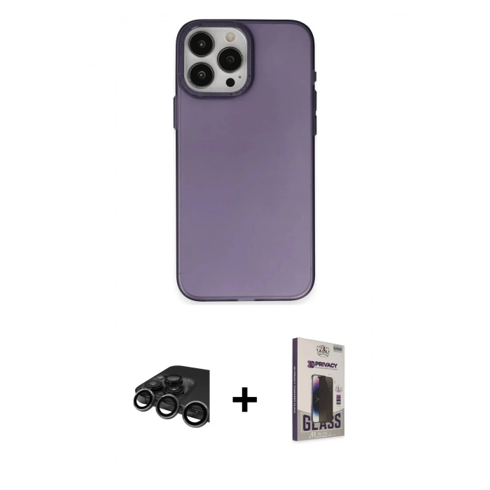 MARSİLYAN™- iPhone 15 Pro Max Kılıf Ahenk Çizgi Prime - Siyah Bilvis Hayalet Cam Ekran Koruyucu + Raze Metal Kamera Lens - TMGI
