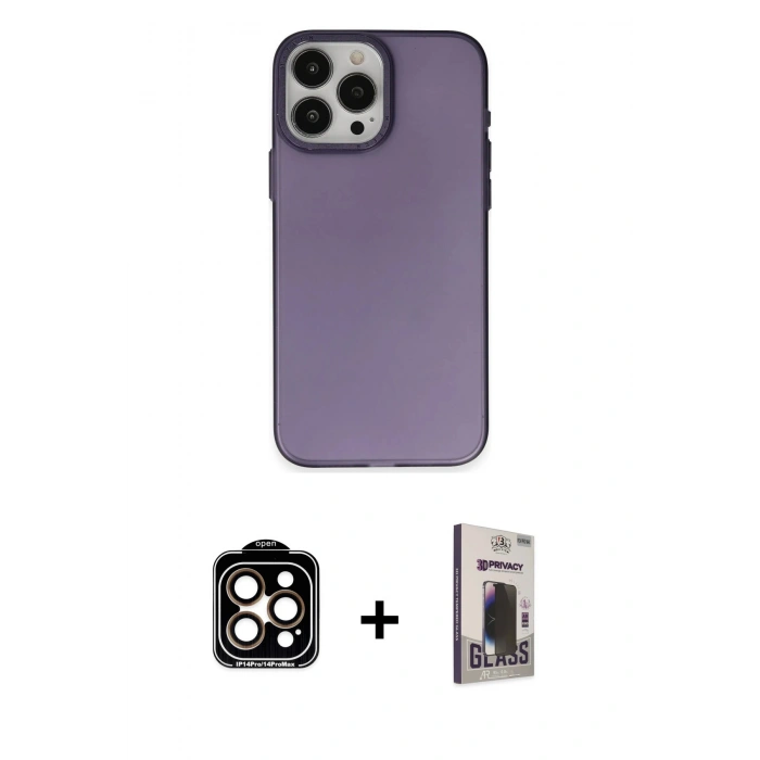 MARSİLYAN™- iPhone 15 Pro Max Kılıf Ahenk Çizgi Prime - Siyah Bilvis Hayalet Cam Ekran Koruyucu + PVD Metal Kamera Lens - TU