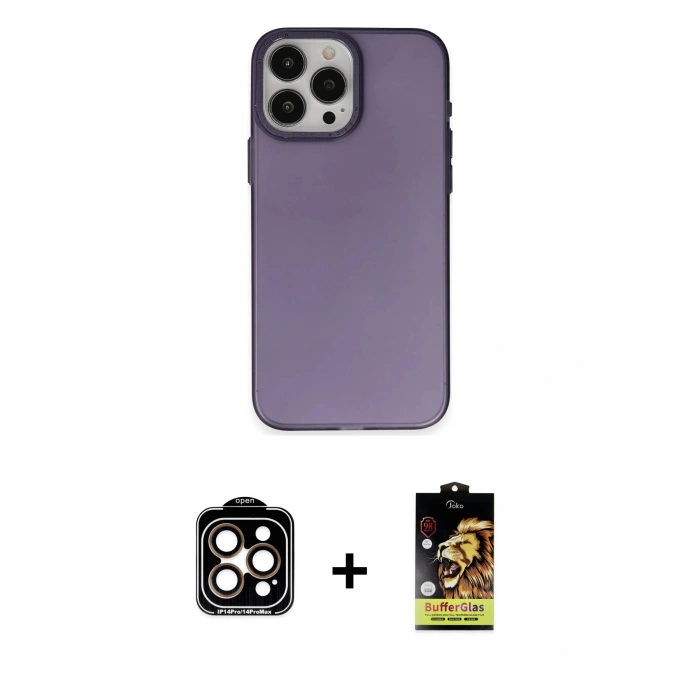 MARSİLYAN™- iPhone 15 Pro Max Kılıf Ahenk Çizgi Prime - Siyah Buffer Cam Ekran Koruyucu + PVD Metal Kamera Lens - TU