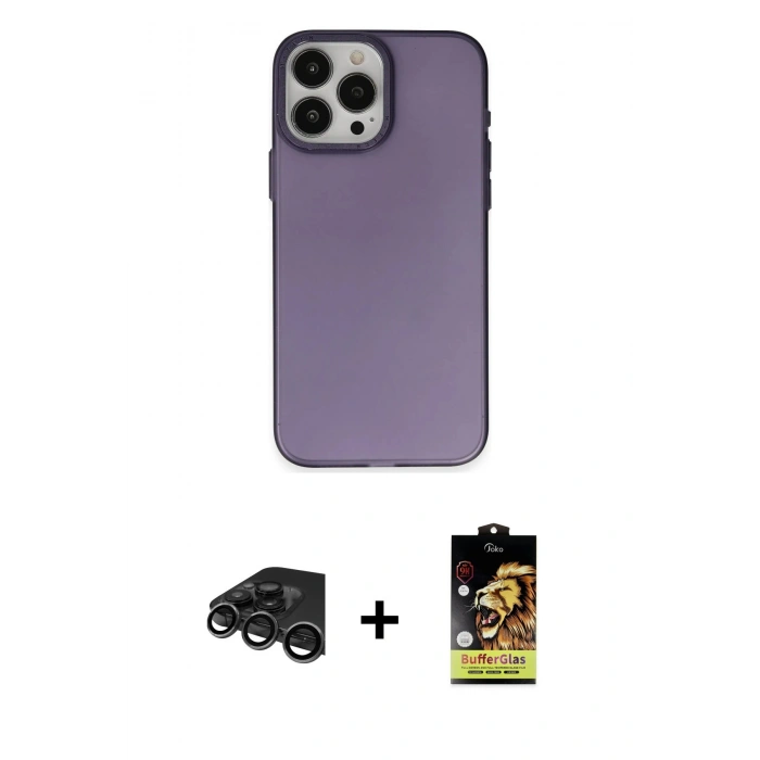 MARSİLYAN™- iPhone 15 Pro Max Kılıf Ahenk Çizgi Prime - Siyah Buffer Cam Ekran Koruyucu + Titanyum Gri Raze Metal Kamera Lens