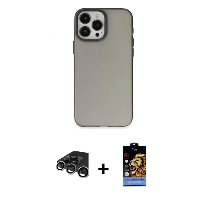 MARSİLYAN™- iPhone 15 Pro Max Kılıf Ahenk Çizgi Prime - Siyah Buffer Hayalet Cam Ekran Koruyucu + Raze Metal Kamera Lens - GS
