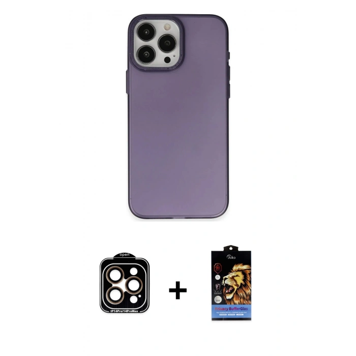 MARSİLYAN™- iPhone 15 Pro Max Kılıf Ahenk Çizgi Prime - Siyah Buffer Hayalet Cam Ekran Koruyucu + PVD Metal Kamera Lens - TU
